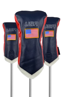 Sun Mountain Golf Leather Head Covers -GolfMate Shop LeatherHeadcoversNavy Red White