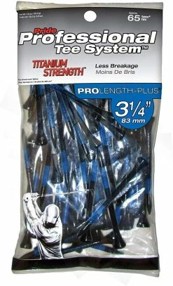 J And M Pride Professional Tee System ProLength Golf Tees -GolfMate Shop PTS ProLength Black Blue 3.25 Titanium Strength 65ct