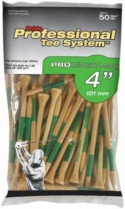 J And M Pride Professional Tee System ProLength Golf Tees -GolfMate Shop PTS ProLength Natural Wood Green 4 50ct