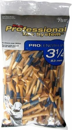 J And M Pride Professional Tee System ProLength Golf Tees -GolfMate Shop PTS ProLength Natural Wood Yellow 3.25 75ct