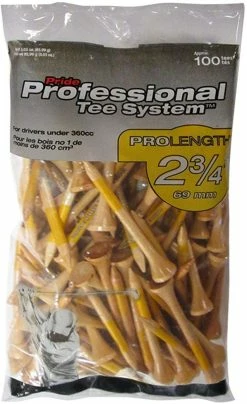 J And M Pride Professional Tee System ProLength Golf Tees -GolfMate Shop PTS ProLength Natural Yellow 2.75 100