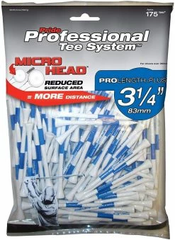 J And M Pride Professional Tee System ProLength Golf Tees -GolfMate Shop PTS ProLength White Blue 3.25 135ct Micro Head