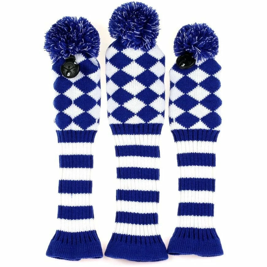 HNM Golf Volf Golf Knit Blue White Diamond Headcover Set 1 HNM Golf Volf Golf Knit Blue White Diamond Headcover Set