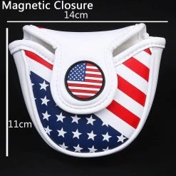 HNM Golf Volf Golf Red White Blue Synthetic Leather USA Mallet Putter Cover -GolfMate Shop VolfGolfHeadcovers USAMalletPutter1