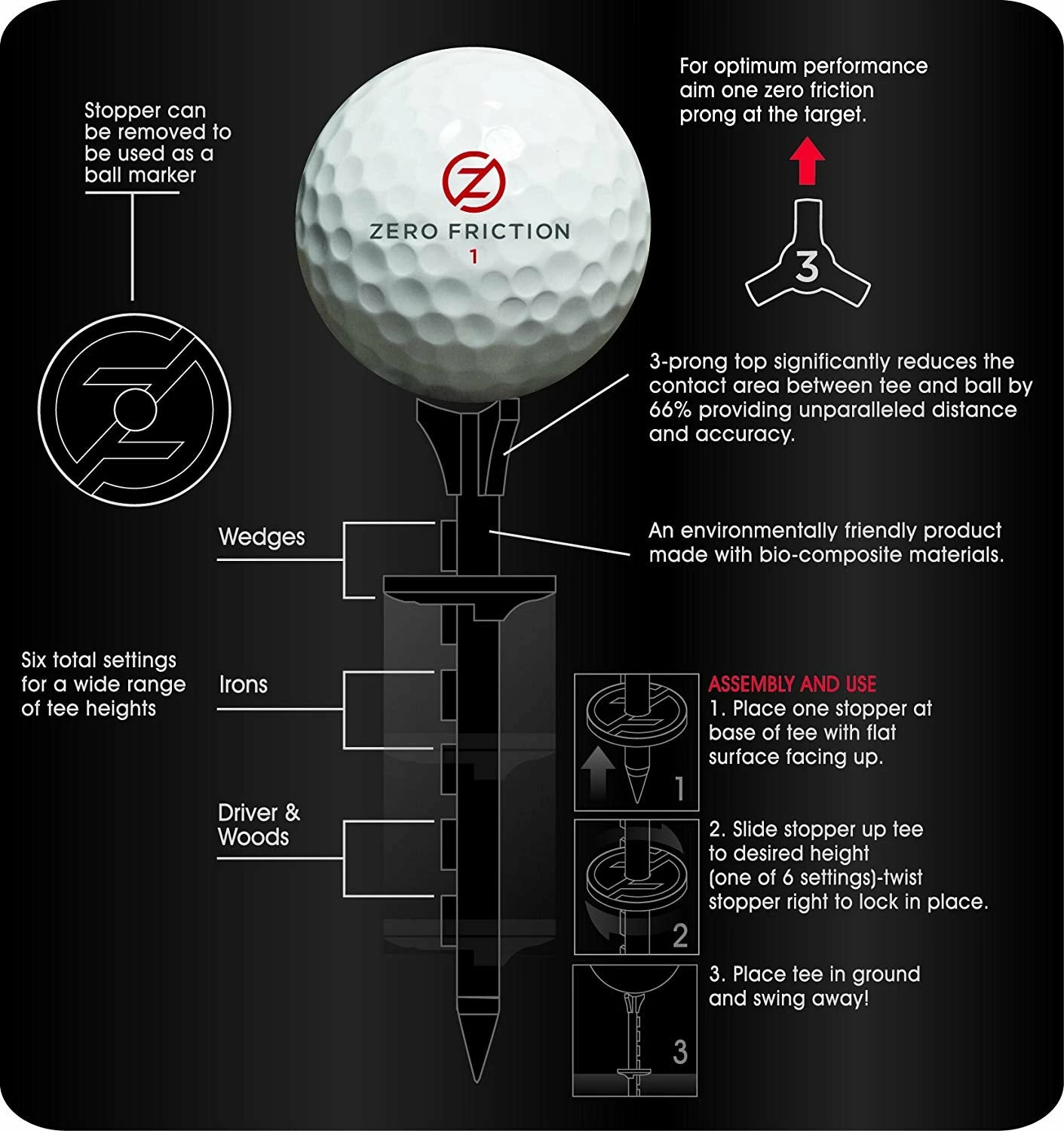 CaddiesShack Zero Friction Lock N Drive 3-Prong Golf Tees (3-1/4 Inch, White, Pack Of 18) 3 CaddiesShack Zero Friction Lock N Drive 3-Prong Golf Tees (3-1/4 Inch, White, Pack Of 18) - Image 3